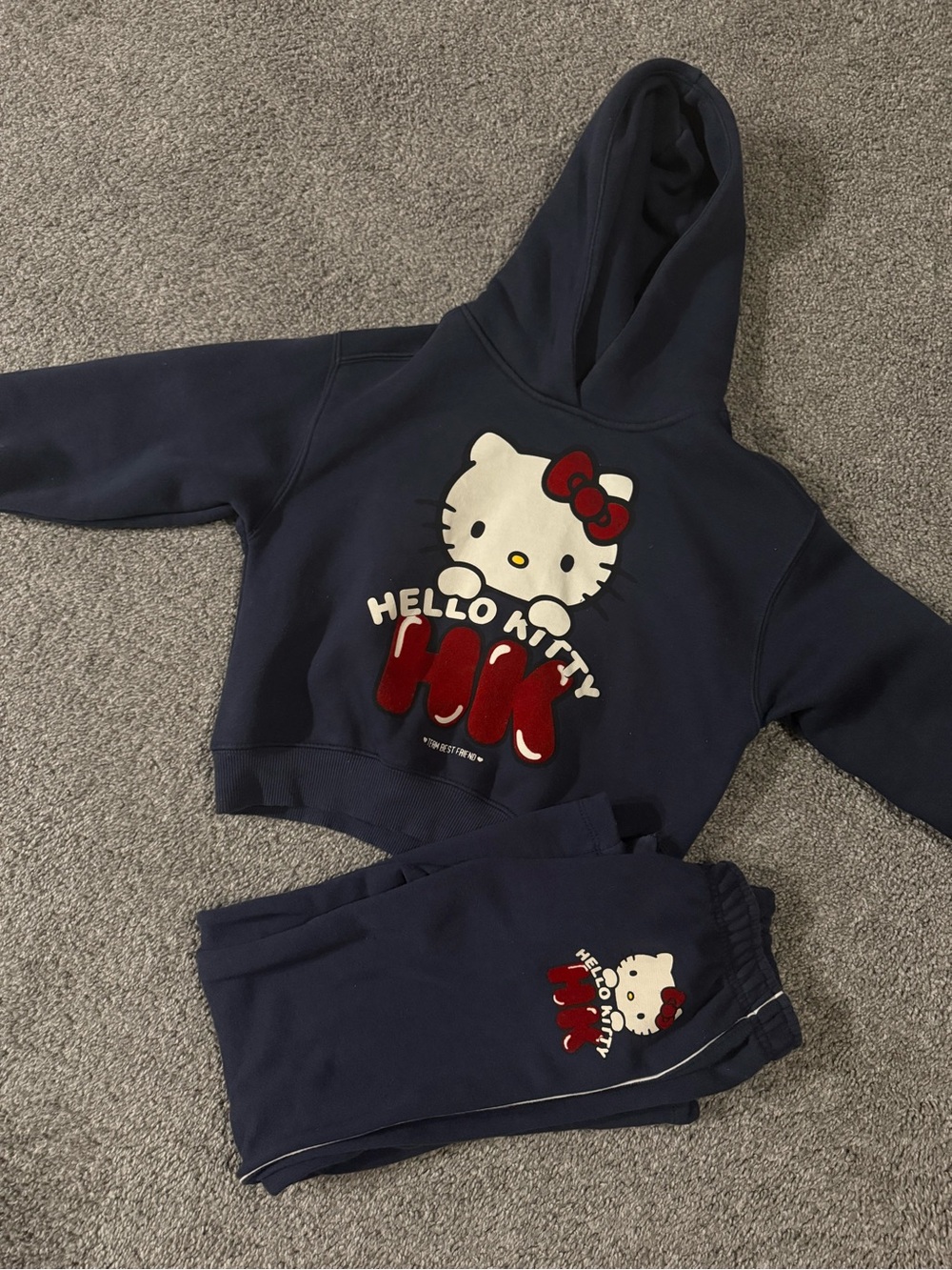 Zara Hello Kitty Navy Sweatshirt and Joggers Set with Red Bow Accents